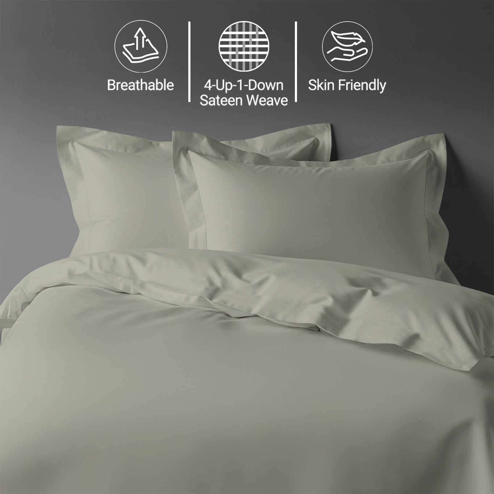 Silver super king size cotton duvet cover set by Pizuna Linens breathable skin friendly sateen weave